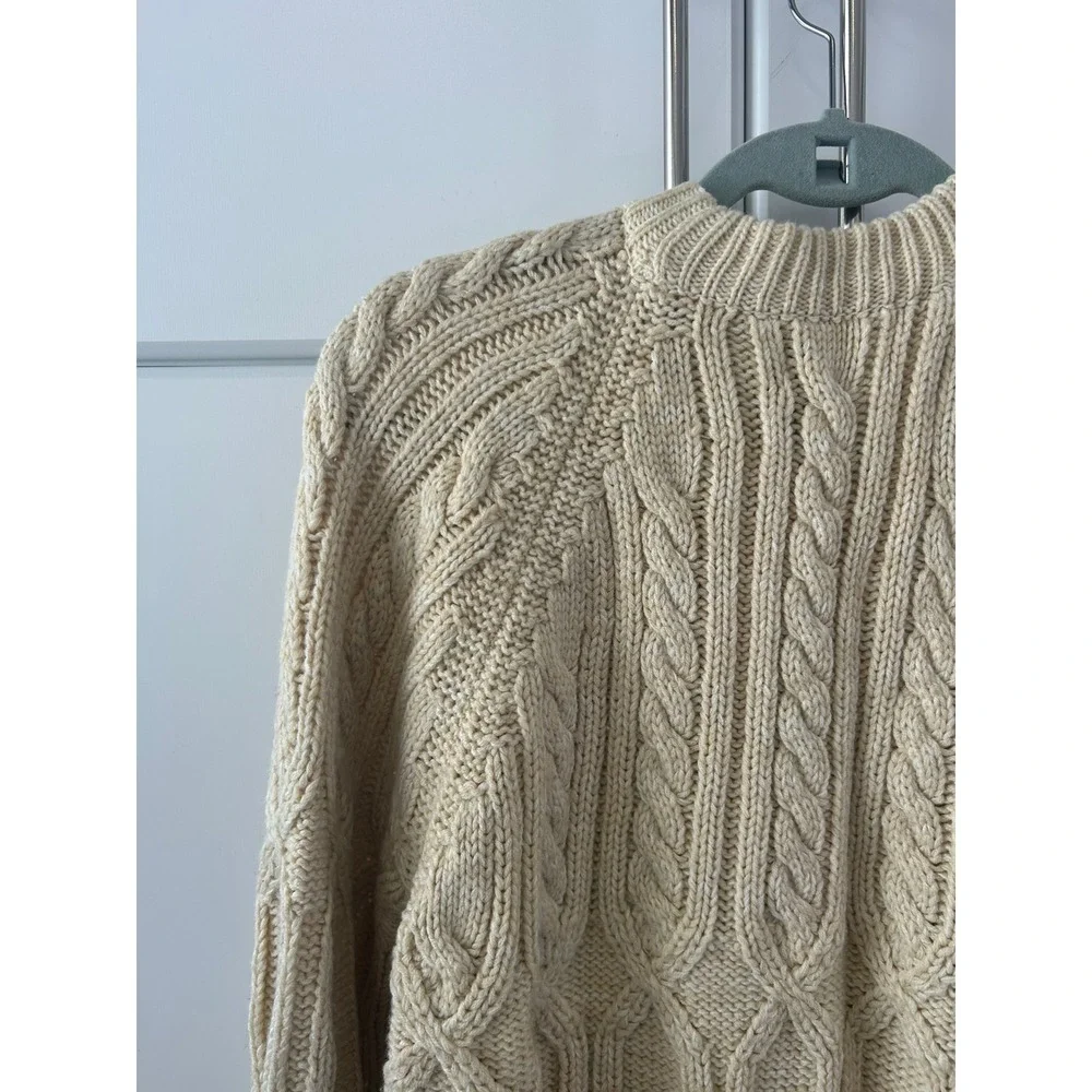 VanCort Cream Cable Knit Sweater Mens Heavy Ribbed Crewneck Pullover Off-White